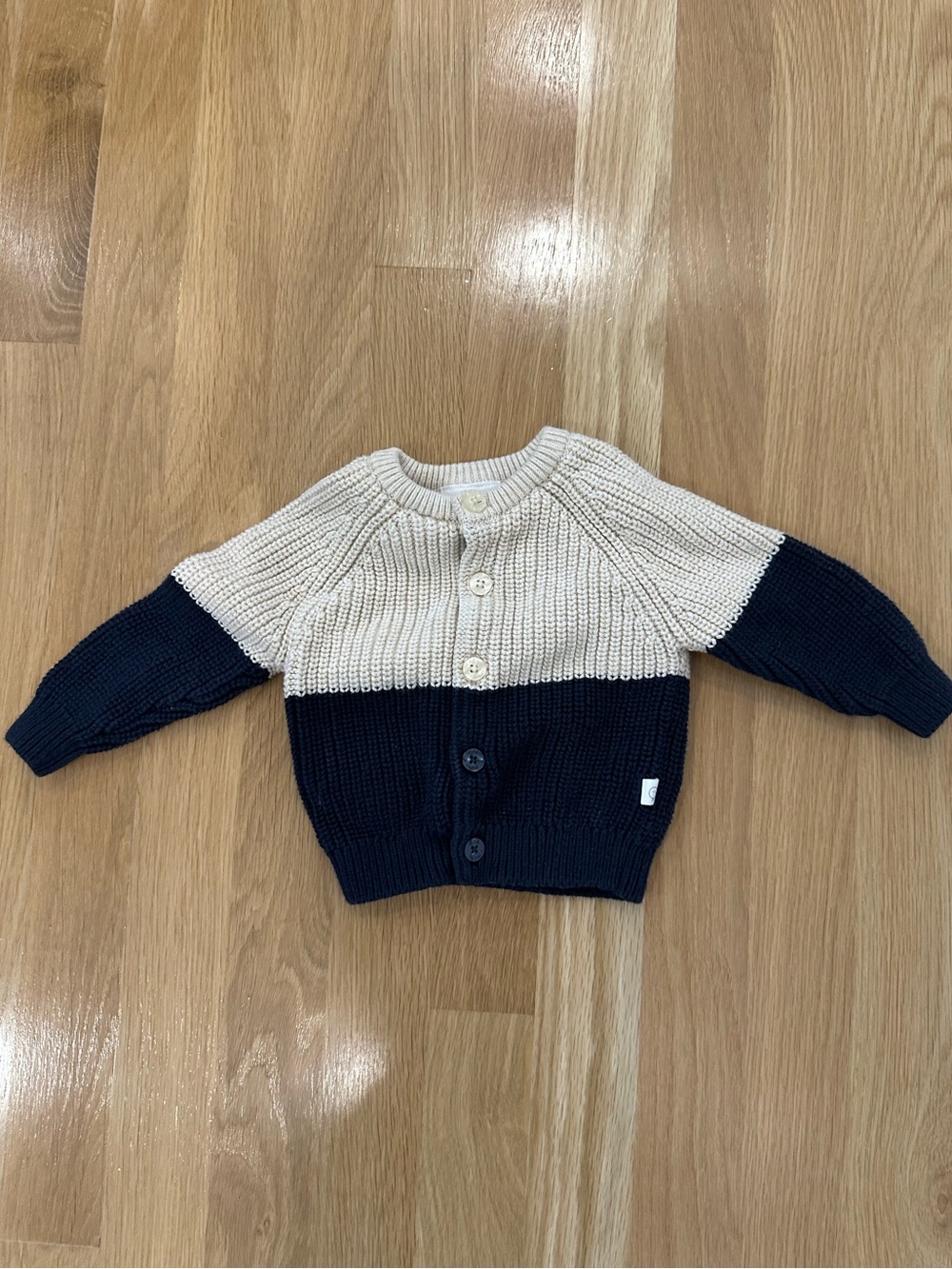 Mori Two-Tone Knit Cardigan Sweater - Cream & Navy, 0-3 Months